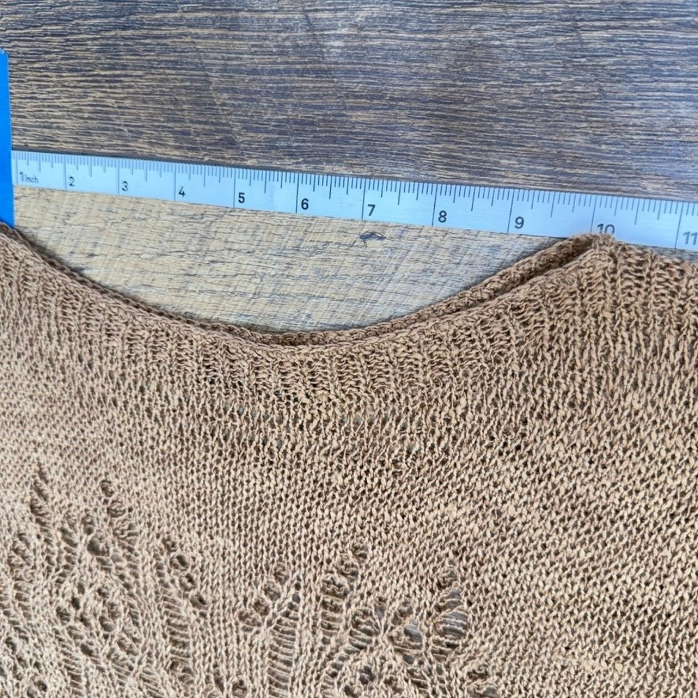 Nic + Zoe Crochet Knit Sweater Top Brown Open Weave Womens PS Short Sleeve Boho‎ - Picture 7 of 12